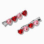 Pink &amp; Red Gemstone Hearts Hair Clips - 2 Pack,