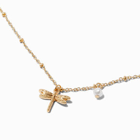 Gold-tone Dragonfly Pendant Necklace ,
