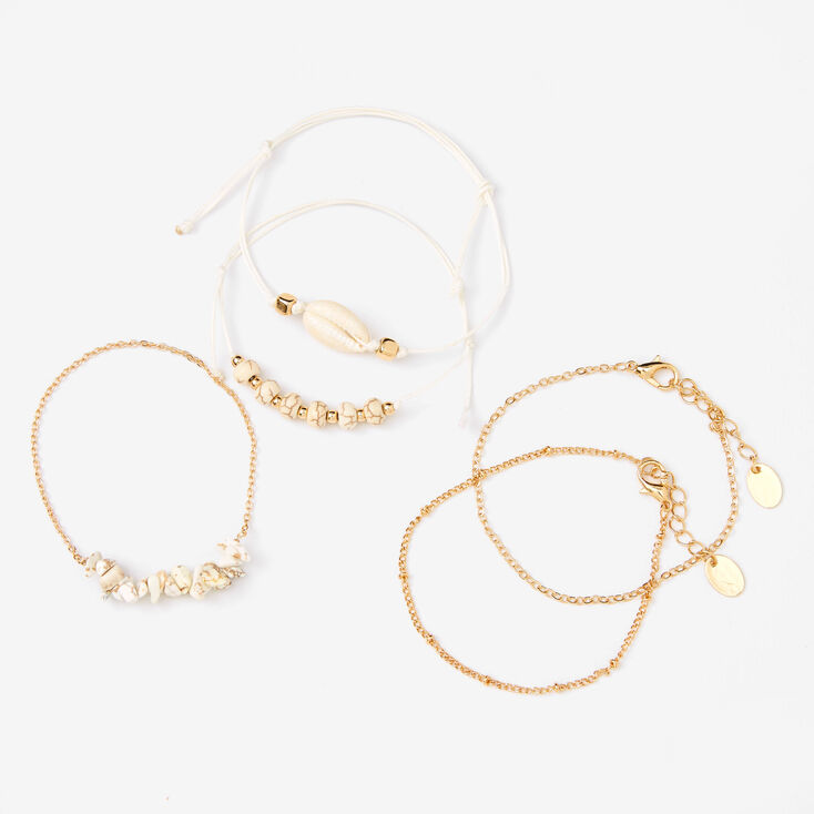Bracelets cha&icirc;nes coquillages effet marbr&eacute; couleur dor&eacute;e - Blanc, lot de 5,