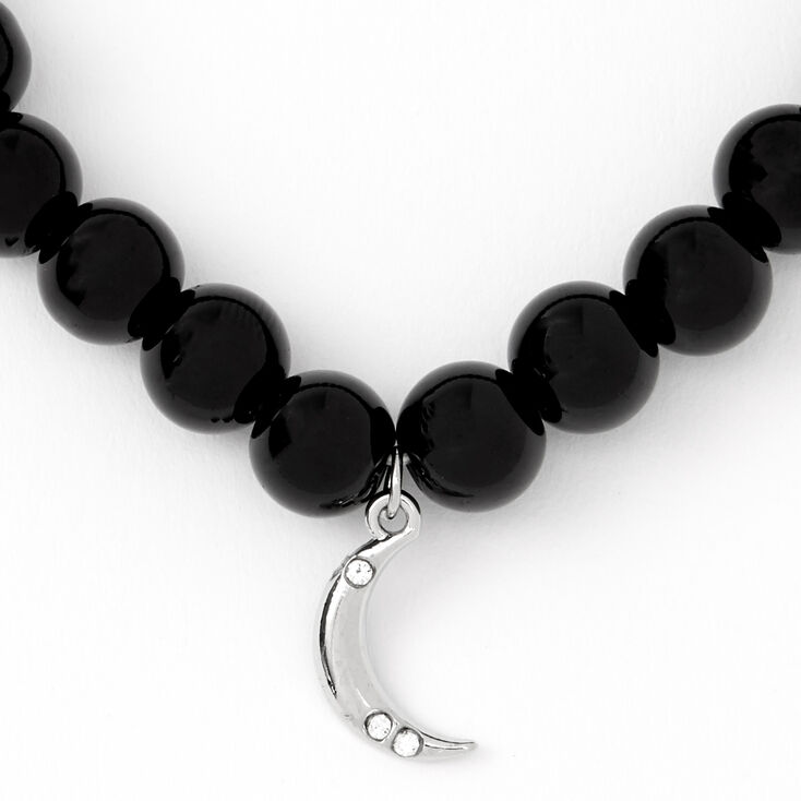 Silver Moon Beaded Stretch Bracelet - Black,