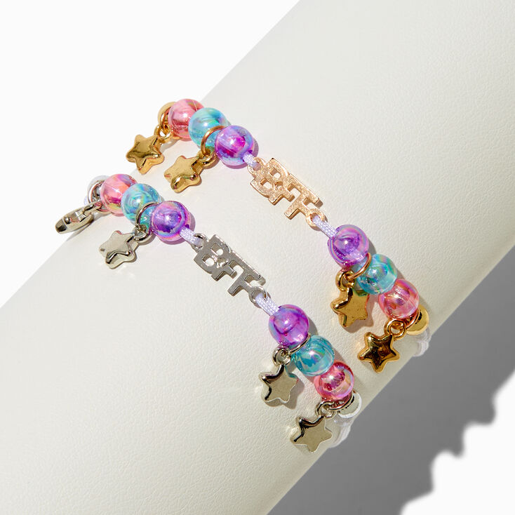 Best Friends Mixed Metal Star Pastel Adjustable Bracelets - 2 Pack ,
