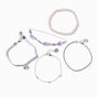 Silver Heart Purple Velvet, Beaded &amp; Chain Bracelet Set - 5 Pack,