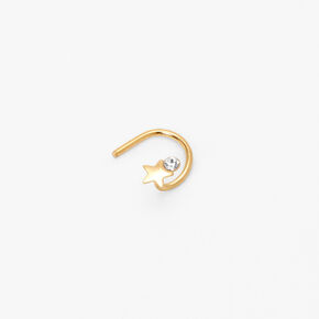Sterling Silver Gold Shooting Star Open Hoop 22G Nose Ring,