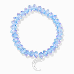 Silver Crescent Moon Blue Beaded Stretch Bracelet,