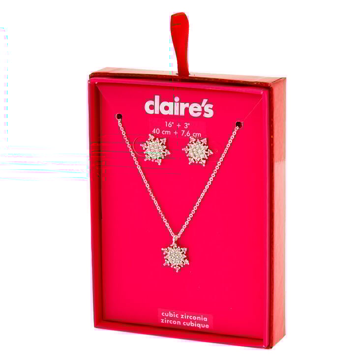 Claire's Coffret cadeau parure de bijoux flocon de neige en zircon cubique d'imitation couleur argenté - Lot de 2