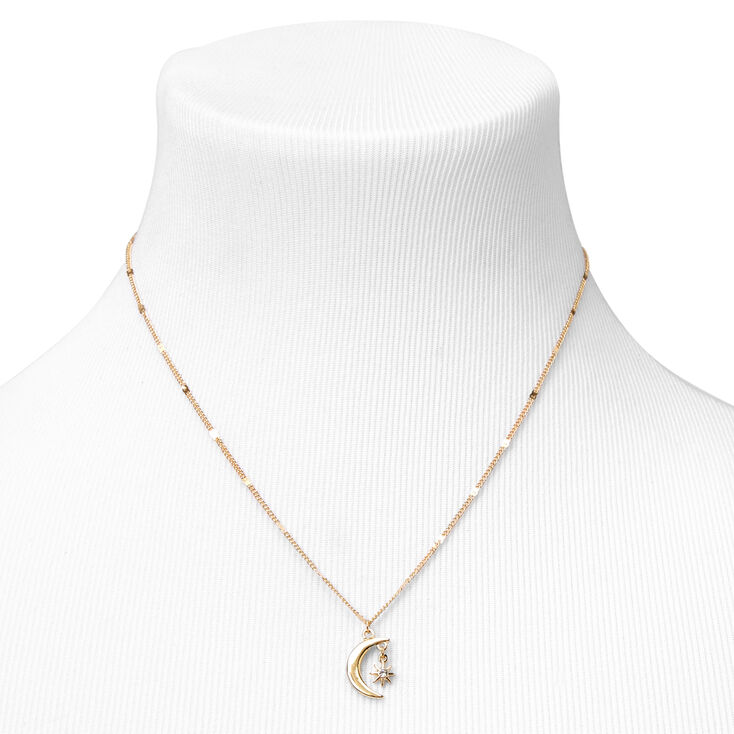 14kt gold and diamond crescent starburst lock necklace