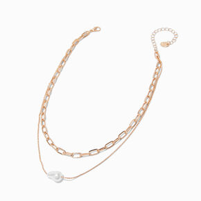 Collier multi-rangs perle d&#39;imitation couleur dor&eacute;e,