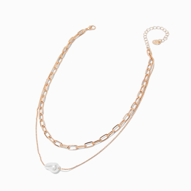Collier multi-rangs perle d&#39;imitation couleur dor&eacute;e,