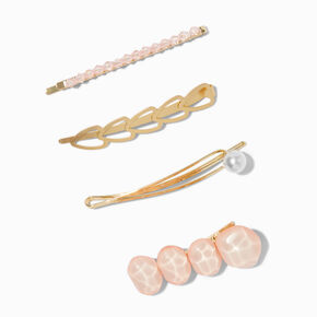Pink Stone &amp; Pearl Hair Pins - 4 Pack,