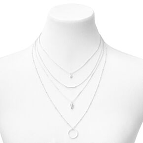 Silver-tone Geometric Multi-Strand Pendant Necklace,