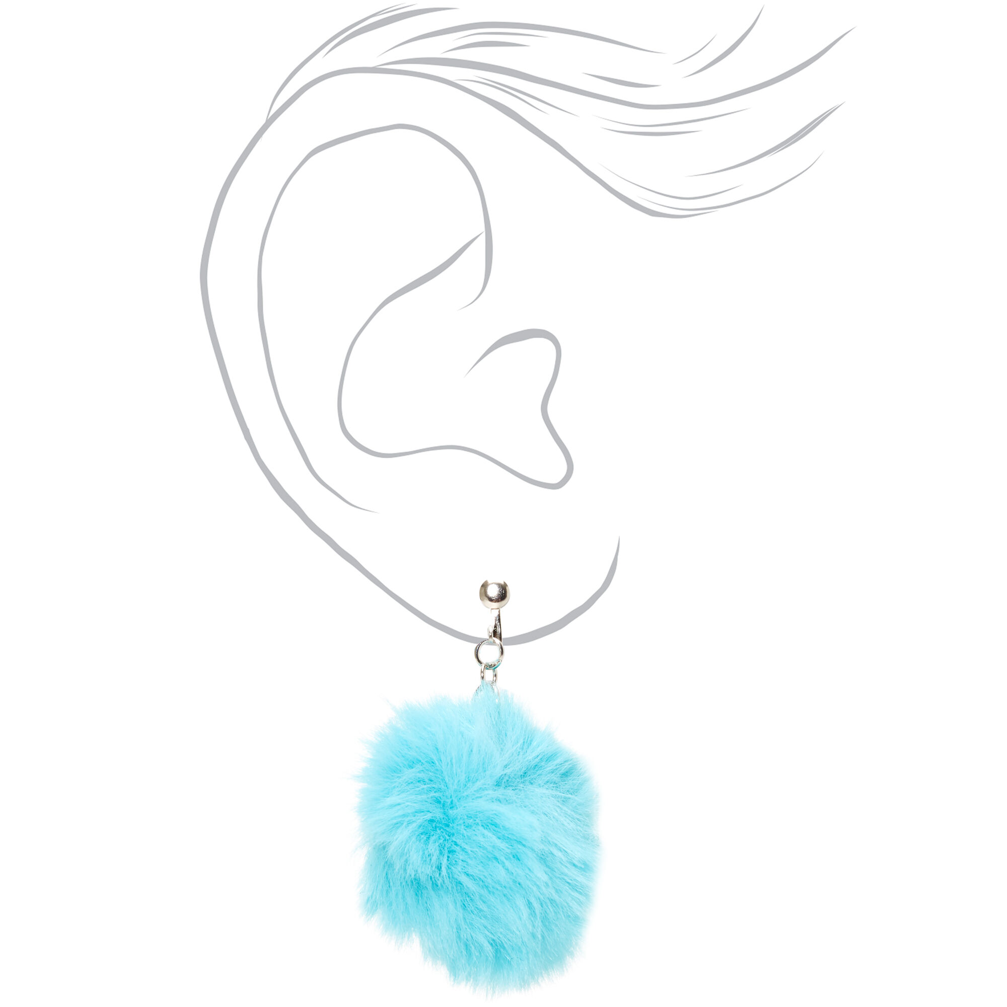 Silver 1.5" Pom Pom Clip On Drop Earrings - Teal,