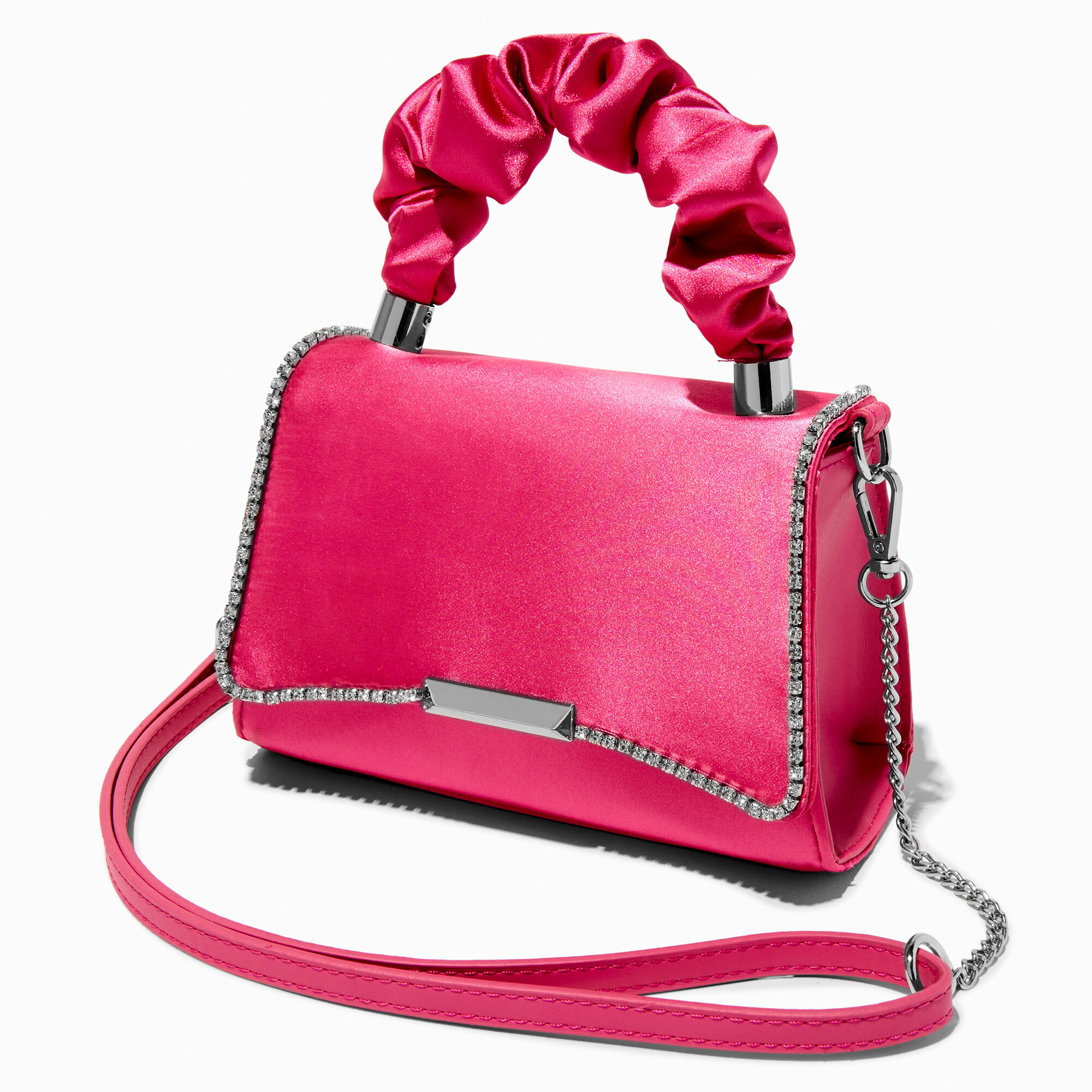 View Claires Bling Trim Ruched Handle Crossbody Bag Fuchsia information