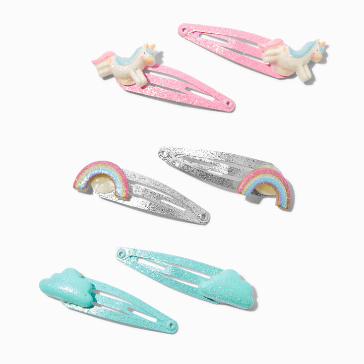 Claire&#39;s Club Rainbow Unicorn Glitter Polyresin Snap Hair Clips - 6 Pack,