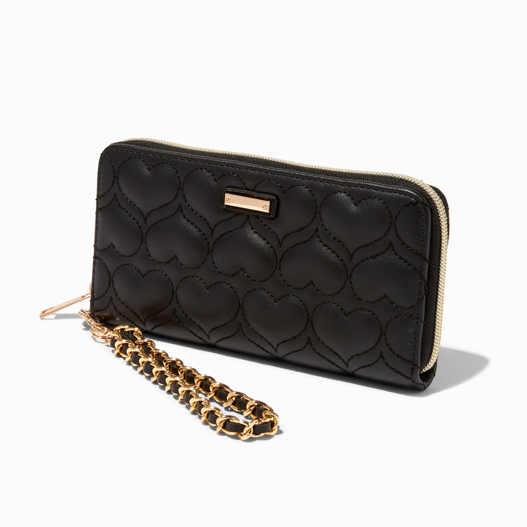 Quilted Black Hearts Wristlet Wallet Claire s US