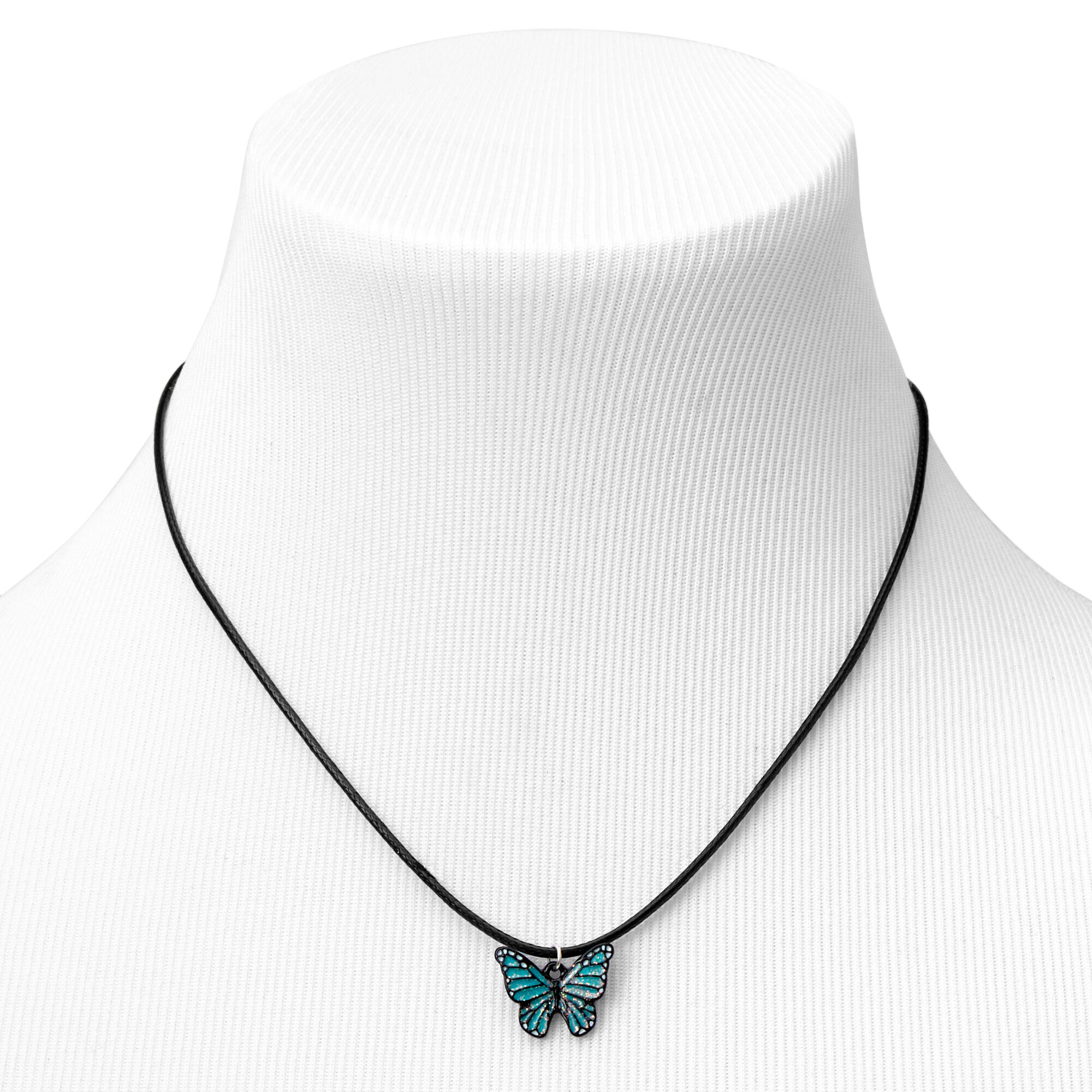 Collier en cordon avec pendentif papillon à paillettes,