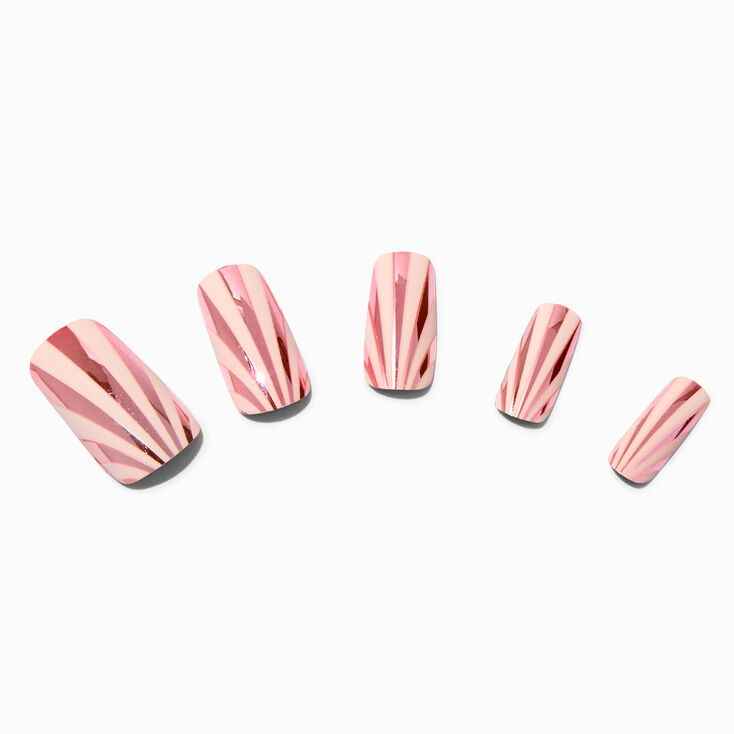 Rose Gold Sunray Long Square Vegan Faux Nail Set - 24 Pack,