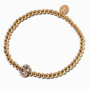 Gold-tone Beaded Pav&eacute; Initial Stretch Bracelet - S,