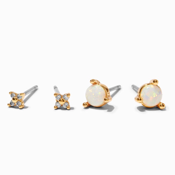 C LUXE by Claire&#39;s 18K Yellow Gold Plated Circle Opal Flower Stud Earrings - 2 Pack,