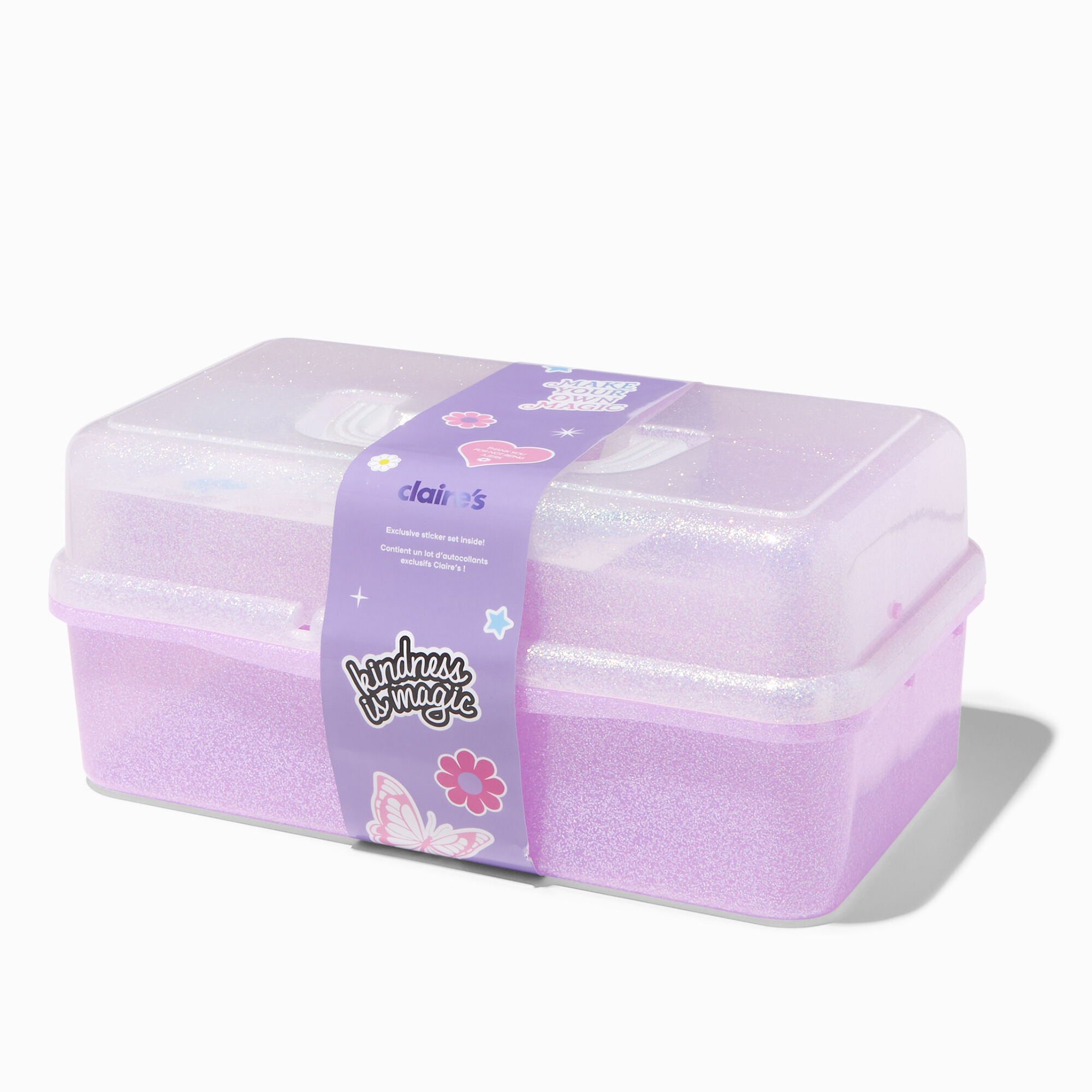 Purple Glitter Makeup Case with Stickers | Claire's US