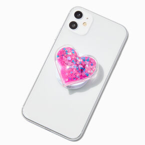 Glitter-Filled Pink Heart Griptok Phone Grip,