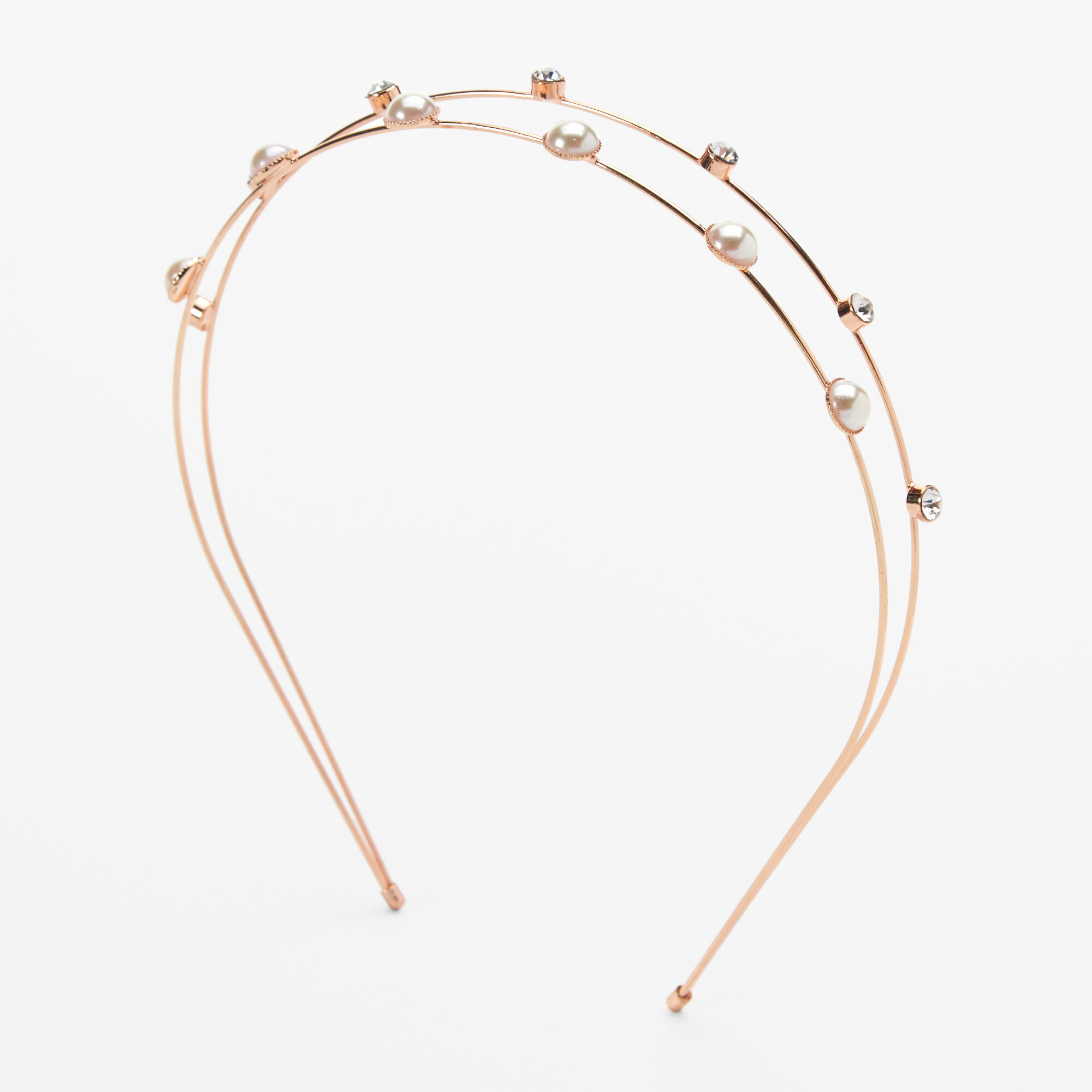 Pearl & Crystal Gold Double Row Headband,