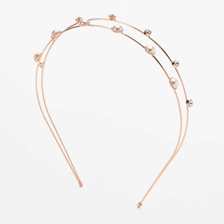 Pearl & Crystal Gold Double Row Headband | Claire's US