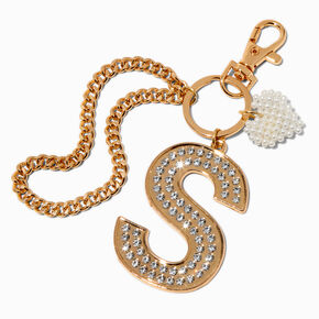 Gold-tone Bedazzled Initial Keychain - S,