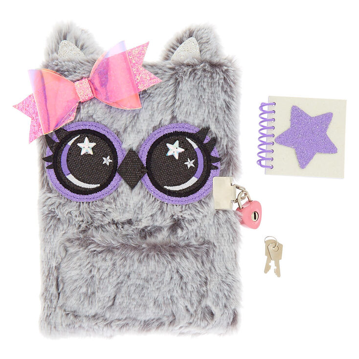Avery the Owl Lock Plush Diary - Grey,