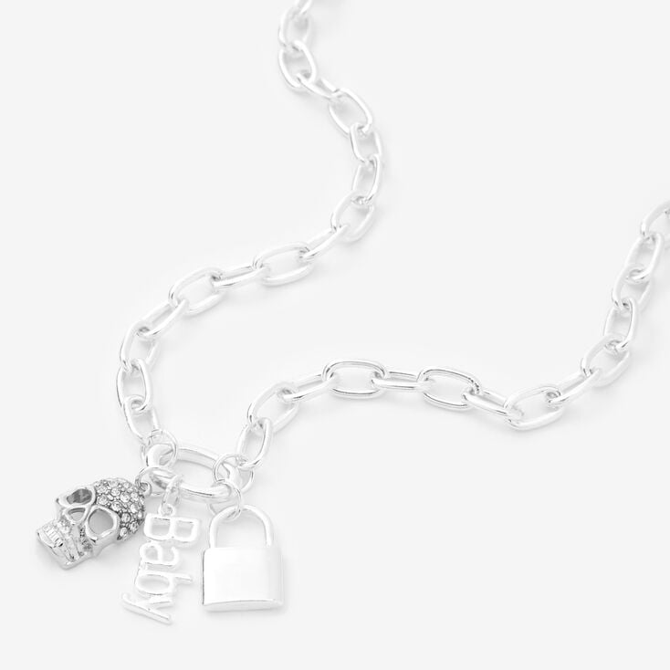 Silver Embellished Skull 16&quot; Chain Necklace,