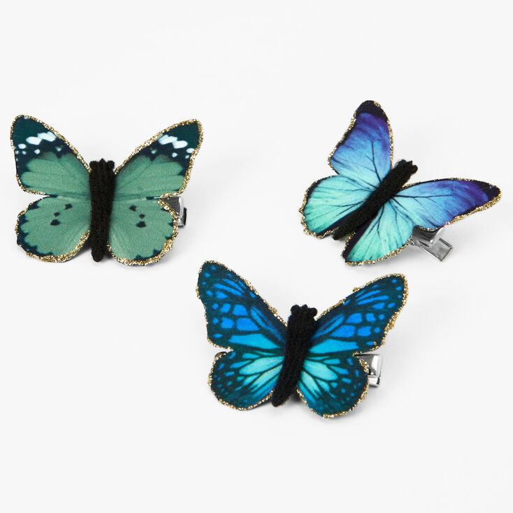 Blue &amp; Green Butterfly Hair Clips - 3 Pack,