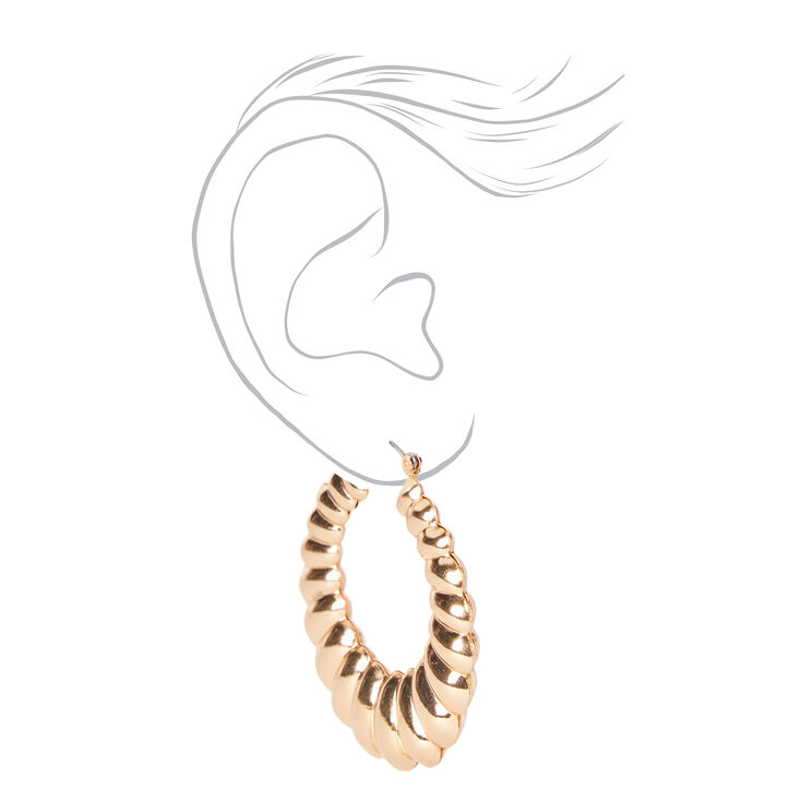 Gold 2&quot; Scalloped Hoop Earrings,
