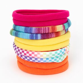 Rainbow Checks &amp; Stripes Rolled Hair Ties - 10 Pack,