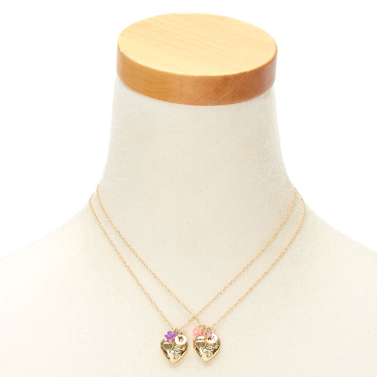 Best Friends Gold Engraved Heart Locket Pendant Necklaces - 2 Pack,