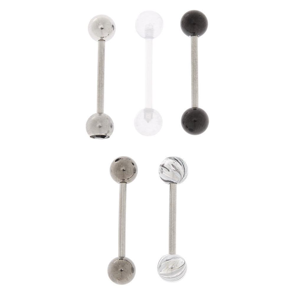 Silver 14G Swirl Tongue Rings - 5 Pack,
