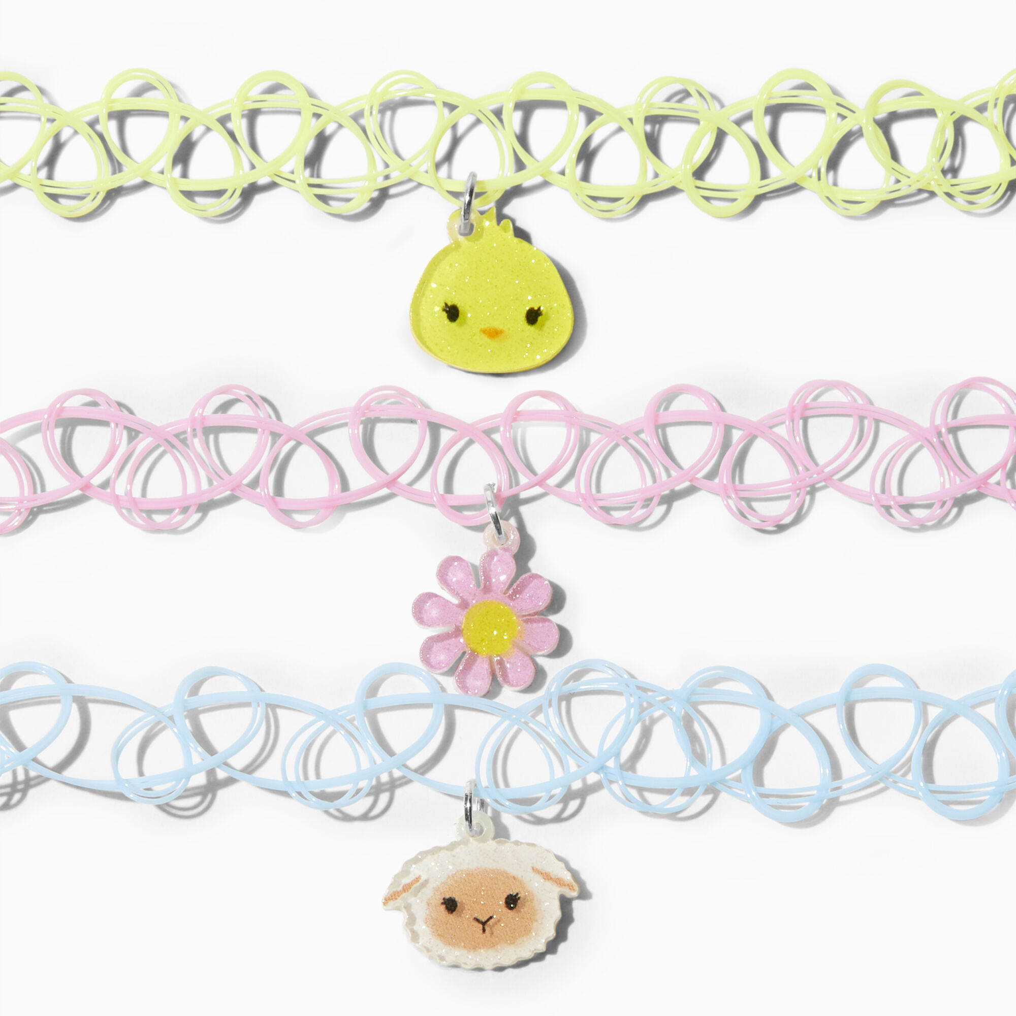 View Claires Club Easter Pastel Tattoo Choker Necklaces 3 Pack information