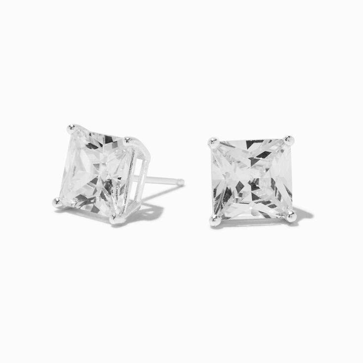 C LUXE by Claire&#39;s Sterling Silver Cubic Zirconia 8mm Square Stud Earrings,