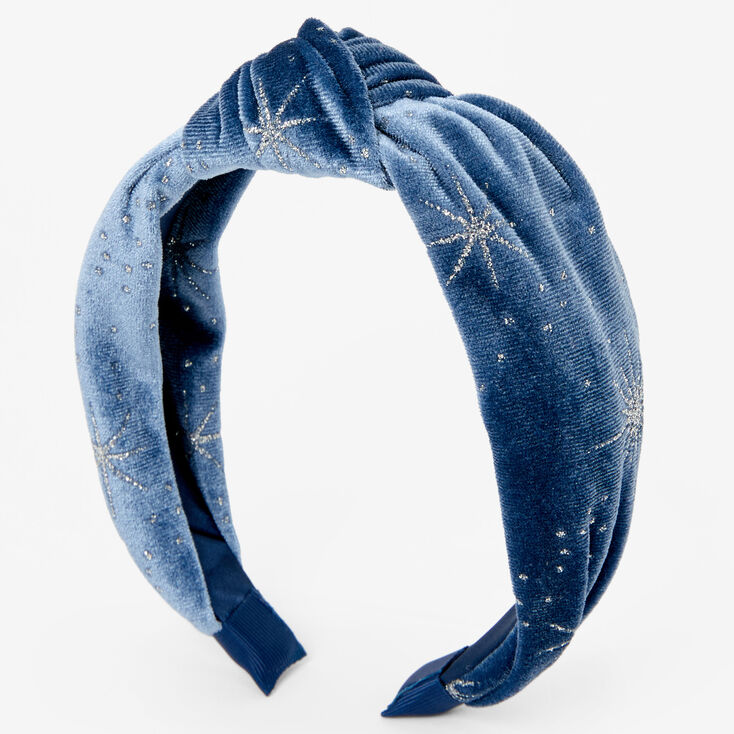 Blue Velour Celestial Knotted Headband,