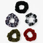 Black Plaids and Solids Ribbed Knit Hair Scrunchies - 5 Pack,