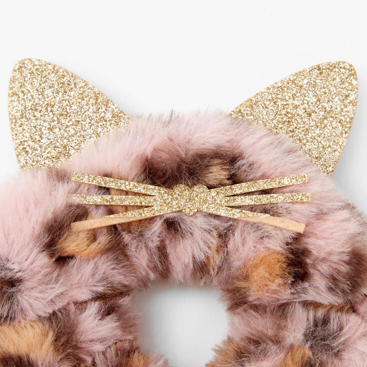 Medium Faux Fur Leopard Hair Scrunchie - Pink,
