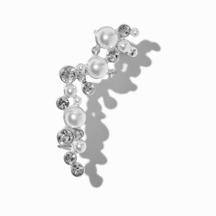 Manchette d&rsquo;oreille enveloppante couleur argent&eacute;e avec strass et perles d&#39;imitation,