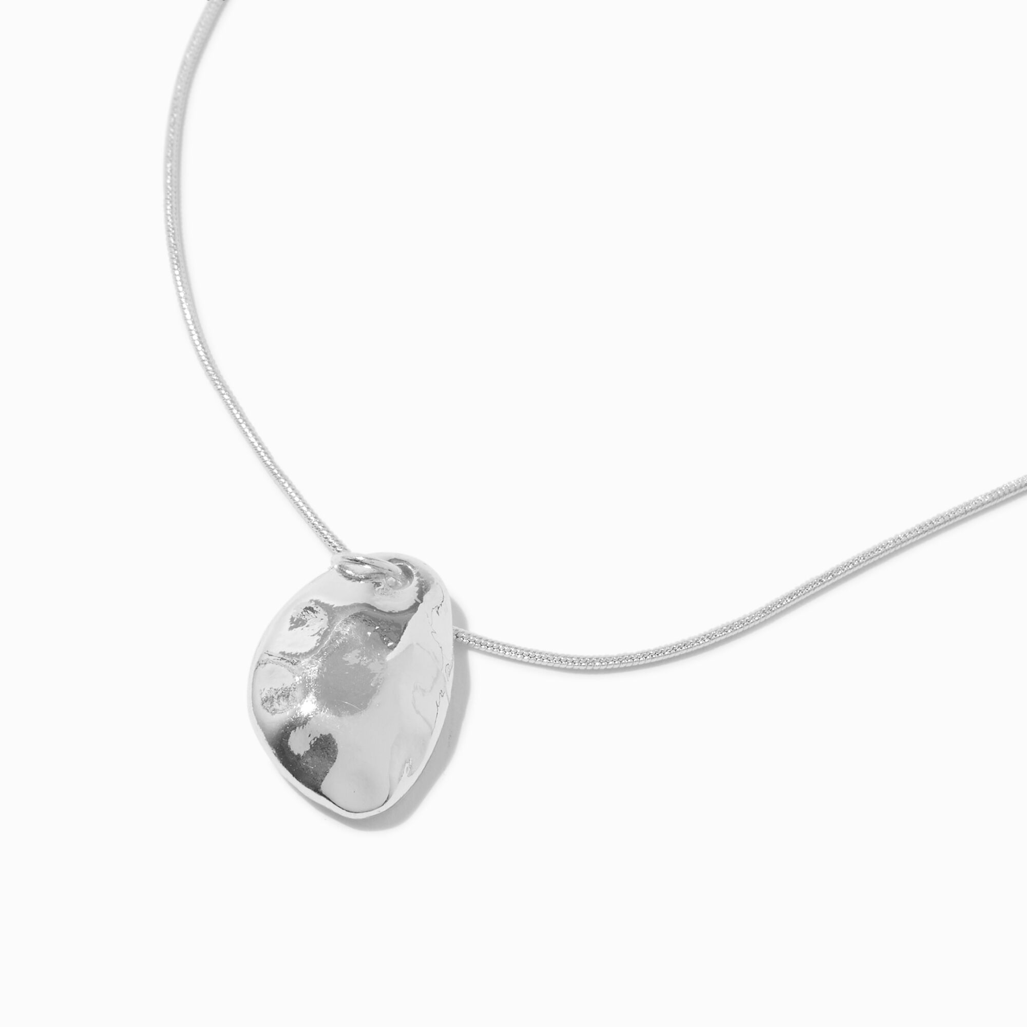 Silver-tone Textured Pebble Pendant Necklace,