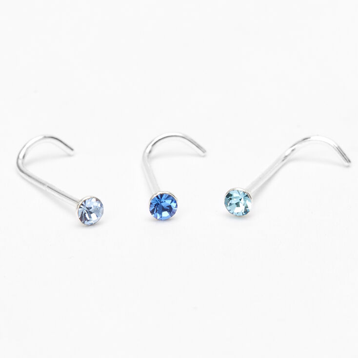 Silver 22G Ombre Crystal Nose Studs - Blue, 3 Pack,