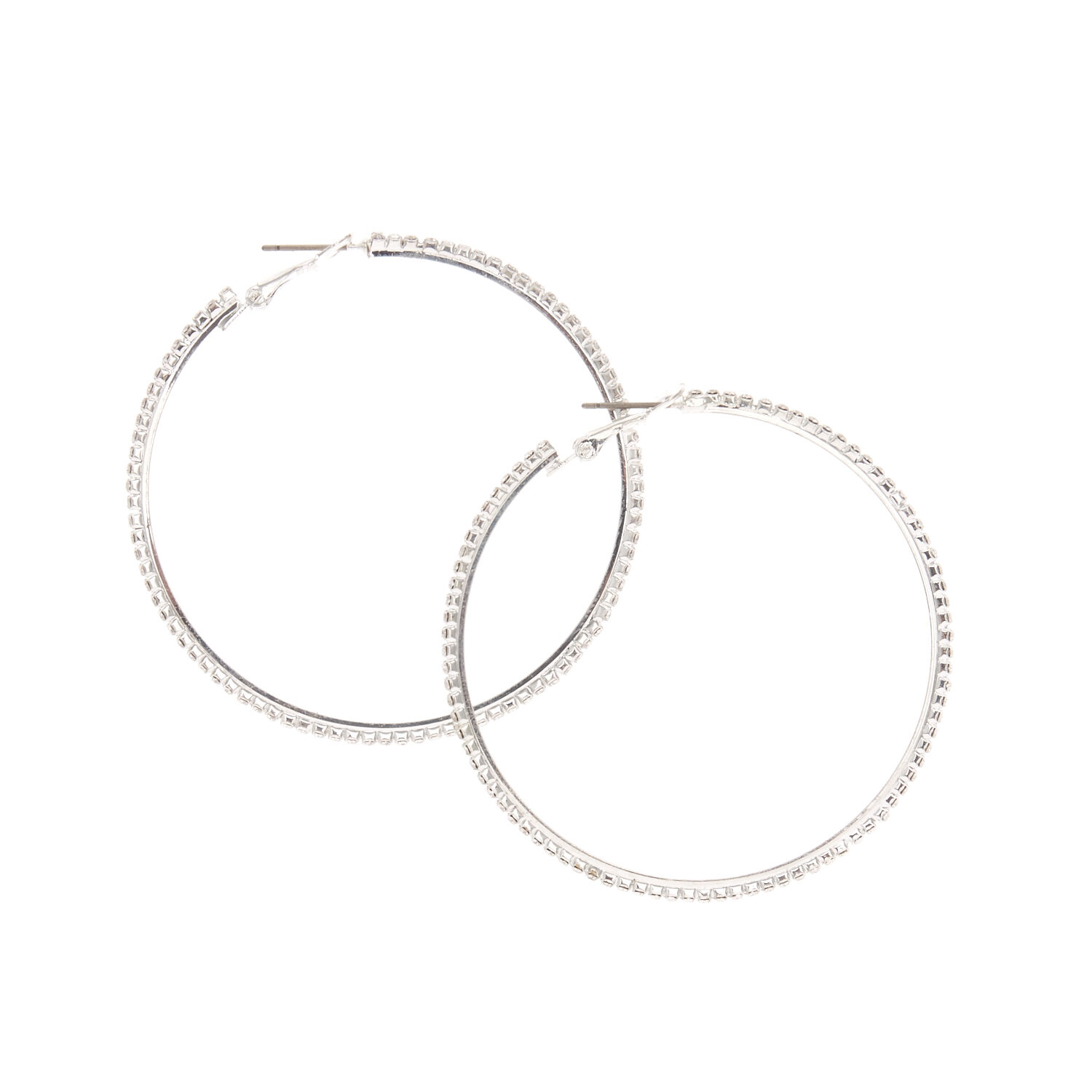 Faux Crystal Silver Hoop Earrings 