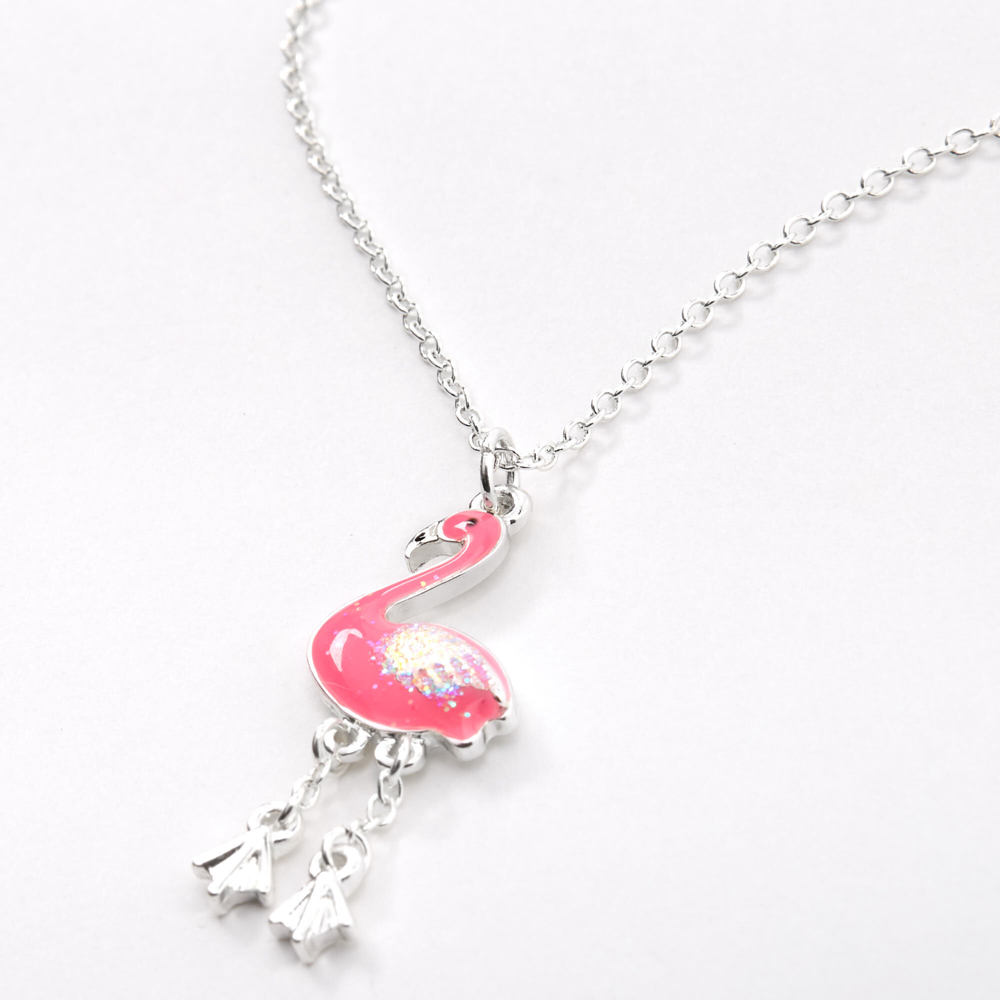 Silver Moveable Flamingo Pendant Necklace - Pink,