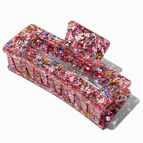 Pince &agrave; cheveux rectangulaire &agrave; paillettes rose,