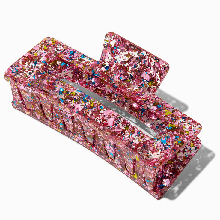 Pince &agrave; cheveux rectangulaire &agrave; paillettes rose,