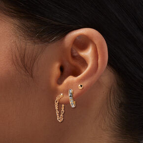 Boucles d&rsquo;oreilles superposables &agrave; cha&icirc;ne couleur dor&eacute;e - Lot de 3,