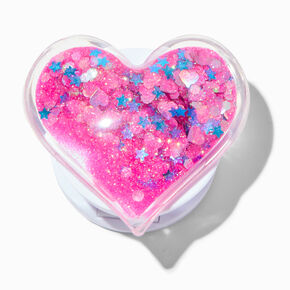 Glitter-Filled Pink Heart Griptok Phone Grip,