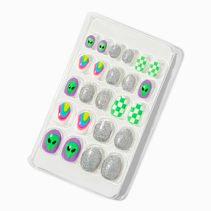 Glitter Alien Stiletto Press On Vegan Faux Nail Set - 24 Pack,