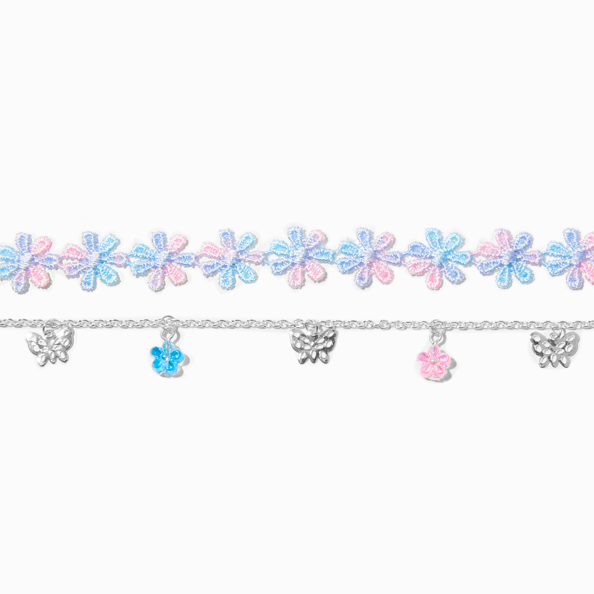 View Claires Pink Flower Choker Necklaces 2 Pack Blue information